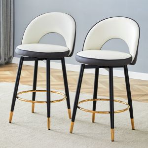 Banco alto giratório 360° pu cinzento escuro e branco pernas douradas