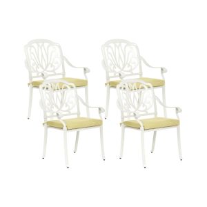 Conjunto de 4 cadeiras de jardim com almofadas ancona metal branco creme