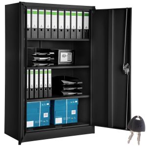 Tectake armário de arquivo 4 prateleiras ajustáveis, 140x90x40 cm, preto