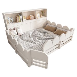 Cama infantil 140x200cm com grade, porta e prateleira madeira – branco
