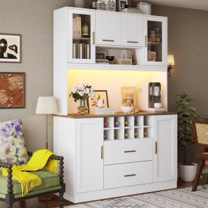 Armário aparador com LED e tomadas 120x36,3x180 cm branco