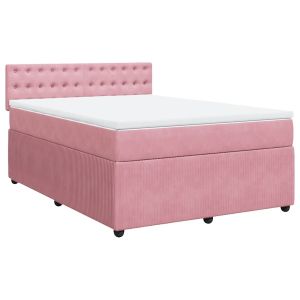 vidaXL cama box spring con colchón terciopelo rosa 160x200 cm