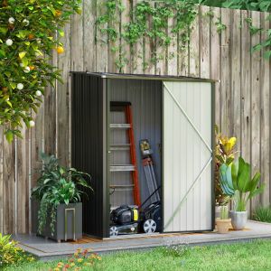 Abrigo de jardim em aço preto com porta trancável e teto inclinado