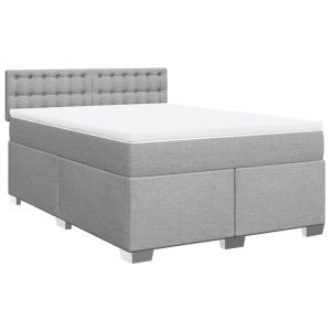 vidaXL cama box spring con colchón tela gris claro 160x200 cm