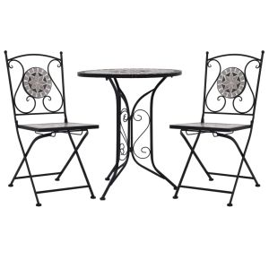 vidaXL set mesa y sillas bistró mosaico 3 pzas baldosa cerámica gris
