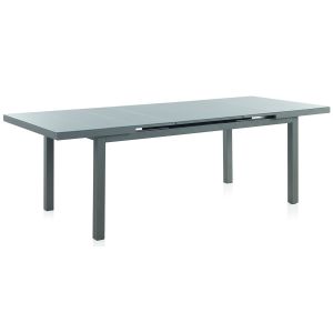 Mesa extensível de alumínio na cor taupe com tampo de vidro, 180/240x100cm