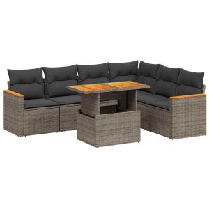 vidaXL set de sofás de jardín 7 piezas con cojines ratán pe gris