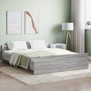 Cama c/ painéis de cabeceira e pés cinzento sonoma