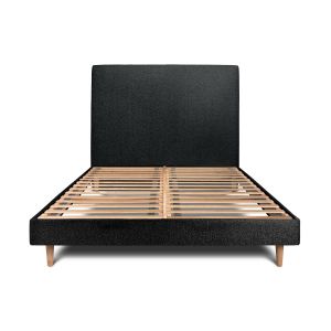 Cama de 135x190 cm com cabeceira estofada - tecido bouclette - preto