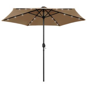 Guarda-sol c/ luzes LED/poste alumínio 270 cm cinza-acastanhado pt1063