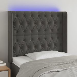 Cabeceira de cama c/ LED veludo 103x16x118/128 cm cinza-escuro ptob8924