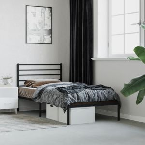 Cama metal s/ colchão c/ cabeceira 75x190 cm preto pt3105