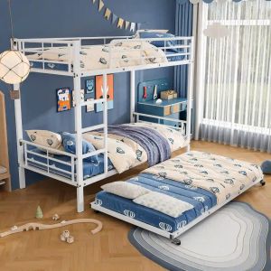 Beliche metálico 90x200cm com cama auxiliar e grade de proteção branco