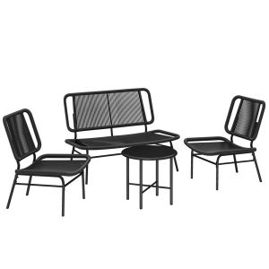 Conjunto de jardim 117x67x80 cm rattan pe, aço Outsunny