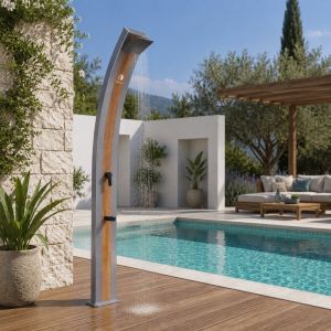 Chuveiro solar em alumínio com lavapes sined shower ella grey wood