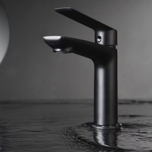 Torneira monocomando para lavabo preta fosca em latão e zama com cartucho c