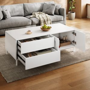 Mesa de centro com 2 gavetas e 2 portas branca 39,5x100x50cm