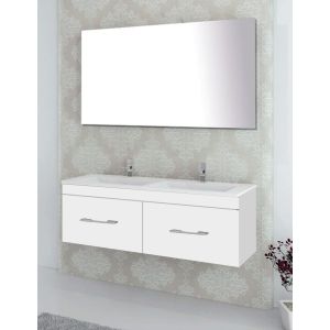 Móvel de banho FLORENCIA, lavatório duplo y espelho BRANCO 120x45Cm