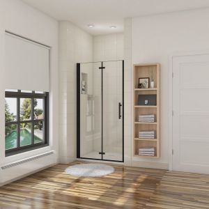 Porta de duche rebatíveis,vidro easyclean 5mm,preto mate,(696-726)x1900mm