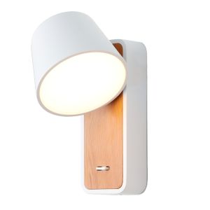 Aplique moderno alumínio branco madeira, foco leitura LED 6w