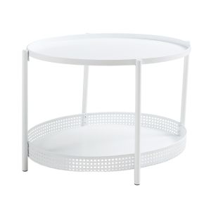 Mesa de centro jäller oval com prateleira metal 66x51x44cm branco [en.casa]