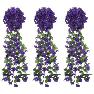 vidaXL guirnaldas de flores artificiales 3 uds morado oscuro 85 cm
