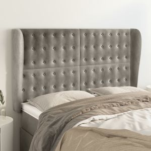 Cabeceira de cama c/ abas veludo 147x23x118/128cm cinza-claro ptob6441