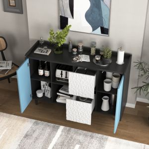 Aparador com 2 gavetas e armário preto azul 80x120x40cm