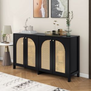 Aparador com 4 portas em rattan preto