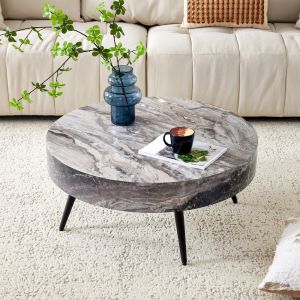 Mesa de centro redonda mdf e metal cinzento preto 35,5x70x70cm