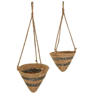 Cestos suspensos de fibra natural marrom d26x25h-d22x18