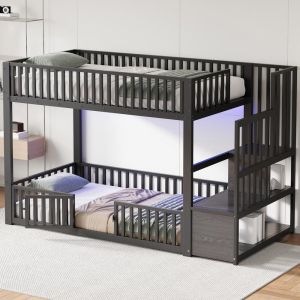 Beliche 90x200cm com escada arrumação LED preto
