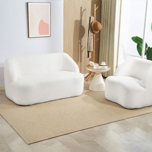 Sofá 2 lugares em poliéster branco com design curvo