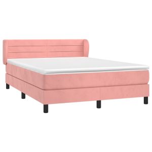 vidaXL cama box spring con colchón terciopelo rosa 140x190 cm
