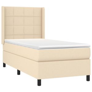 vidaXL cama box spring colchón y luces LED tela color crema 90x190 cm
