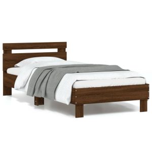 Cama cabeceira/luzes LED 90x200 cm carvalho castanho seaw6559