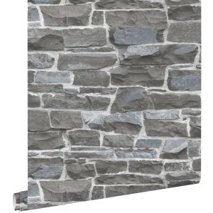 Estahome papel de parede parede de tijolo cinzento escuro 53 cm x 10.05 m