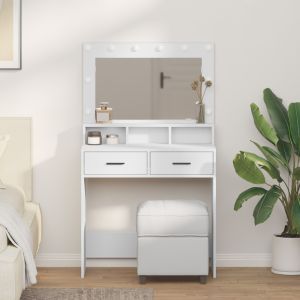 Mesa de maquilhagem com luzes LED, branca, 79x41x135 cm wf613947