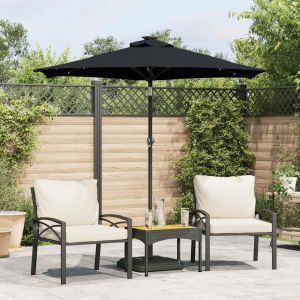Guarda-sol jardim c/ LEDs e poste de aço 225x225x212 cm preto ergft4749