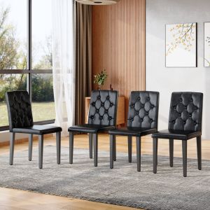 Conjunto de 4 cadeiras de jantar em pu preto com pernas metálicas