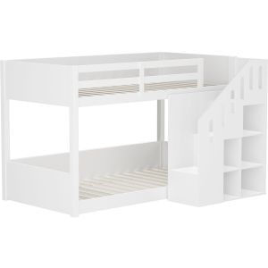 Cama de beliche em madeira com escada e arrumação <<léana>> - 90 x 190 cm -