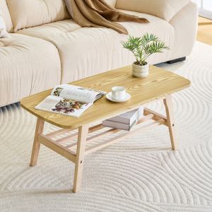Mesa de centro duplo nível madeira natural 19x110x58cm
