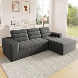 Sofá modular em l em veludo cotelê cinzento escuro 4 lugares