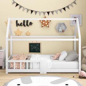 Cama infantil 90x200cm madeira com grade e sommier branco