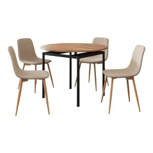 Conjunto de jantar hemnes 1 mesa redondo com 4 cadeiras textil aço castanho