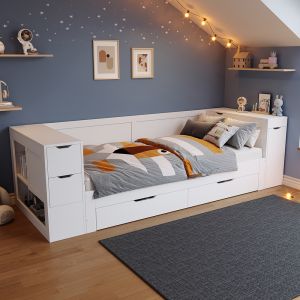 Cama individual para crianças,90x200cm,sem colchão,branca.