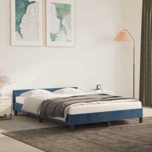 Cama sem colchão 140x190 cm veludo azul-escuro