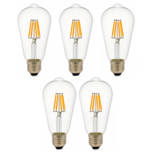Pack x5 lâmpada LED st64 E27 edison, filamento 8w 820lm. Luz quente 2700k