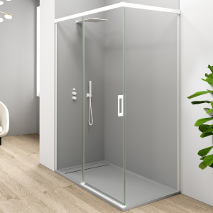 Ecrã de duche retangular frente 160 lados 90cm branco transparente