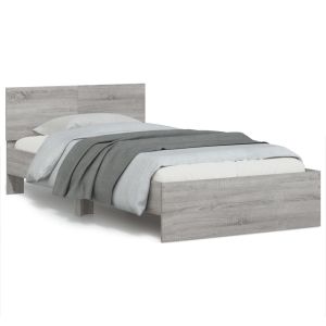 Cama c/ cabeceira/luzes LED 100x200cm cinza sonoma seaw2500